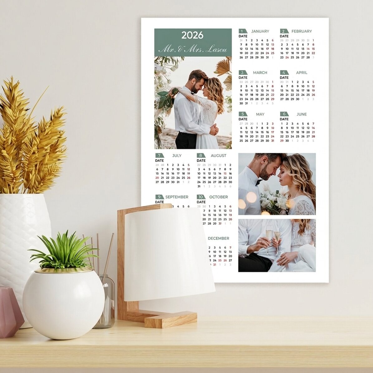 Personalised calendar poster with 3 photos and text - portrait