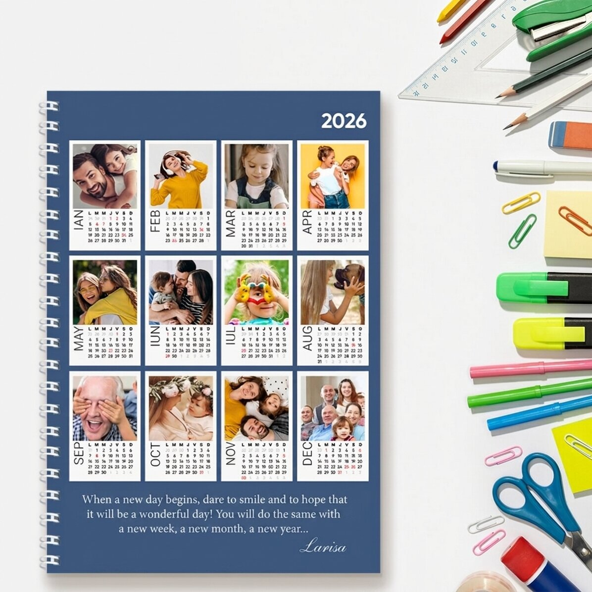 Personalised notebook with 12 photos and text - Calendar