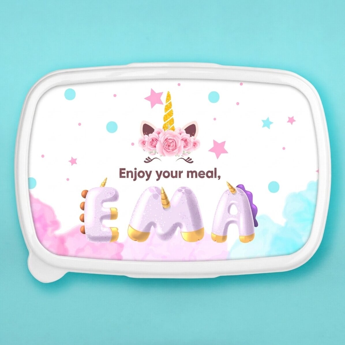 Lunch box, personalised with name - Special Unicorn