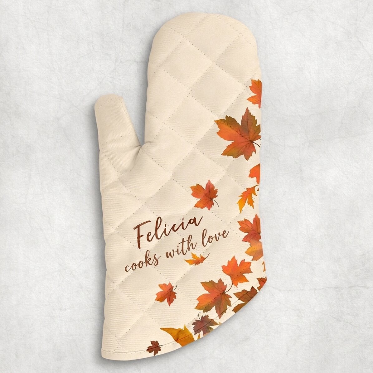 Personalised oven glove with text - Autumn leaves