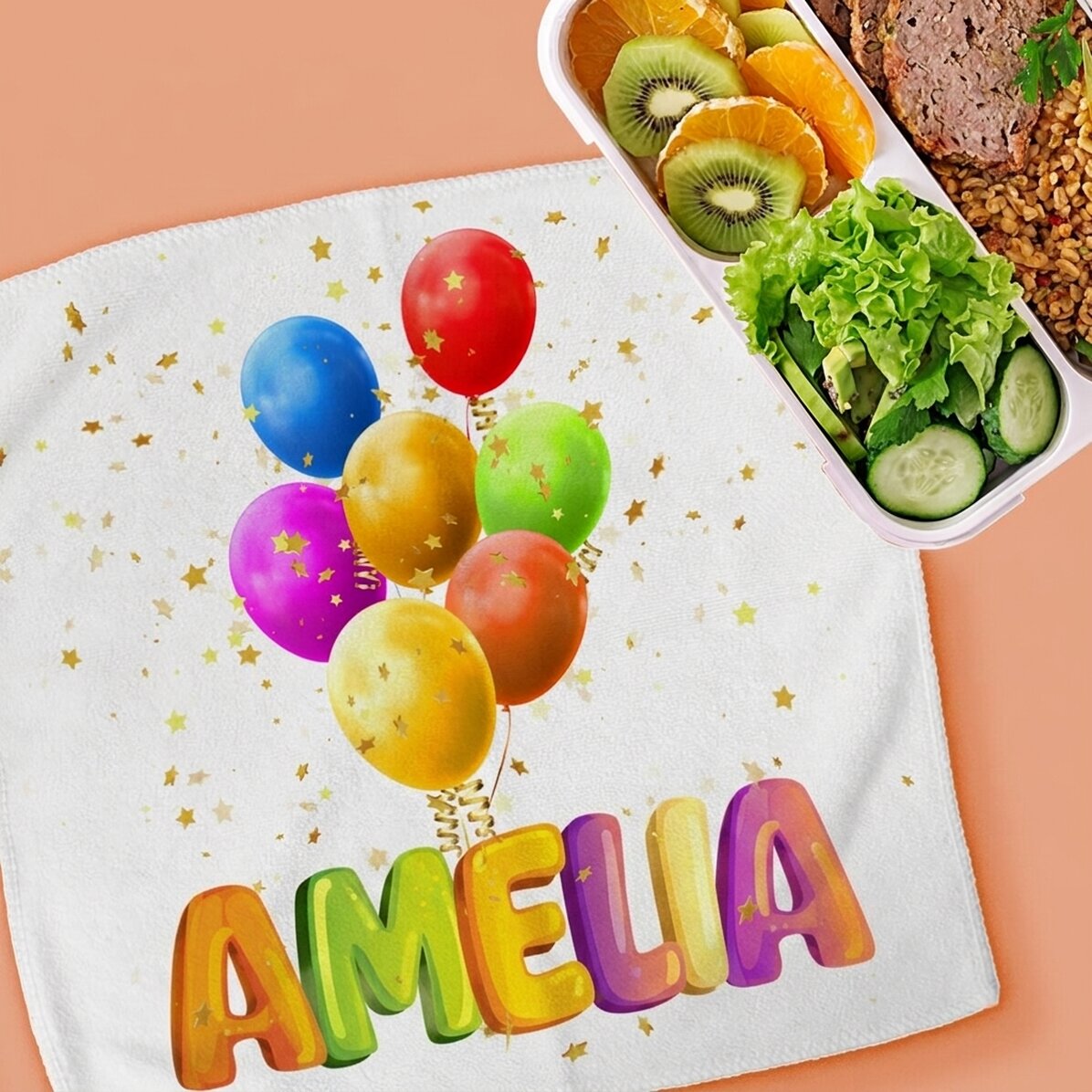 Personalised towel with name - Colourful balloons