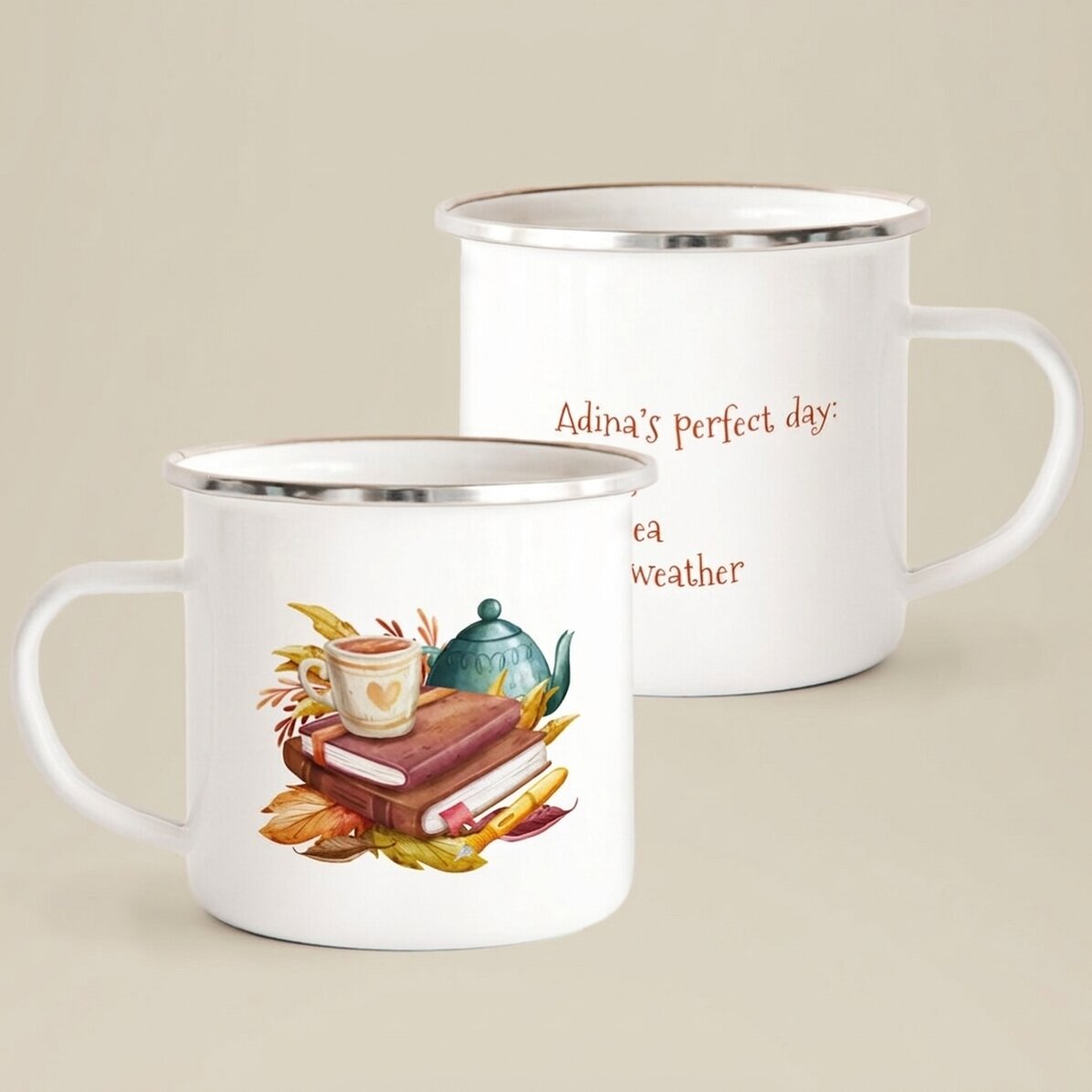 Enamelled metal mug with message - My perfect day
