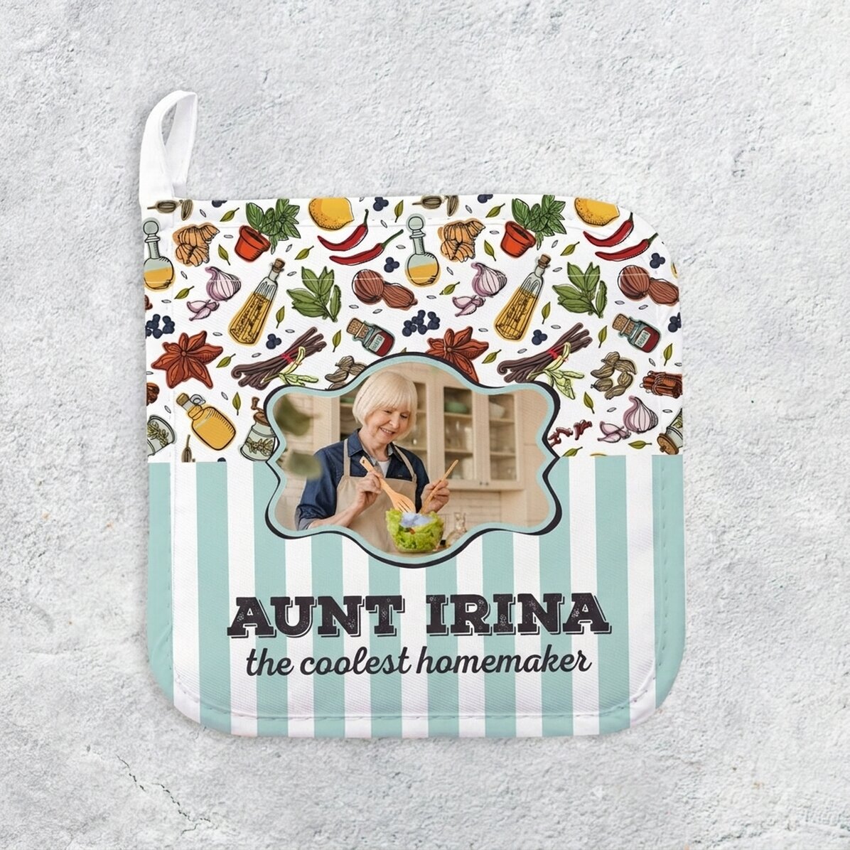 Personalised hot pot holder with photo and text - The best housewife