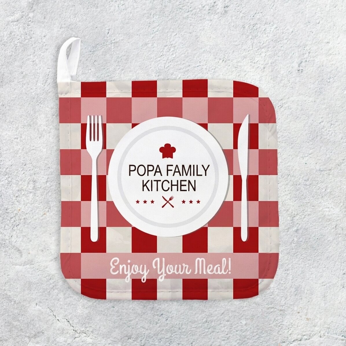 Personalised hot pot holder with text - In the family