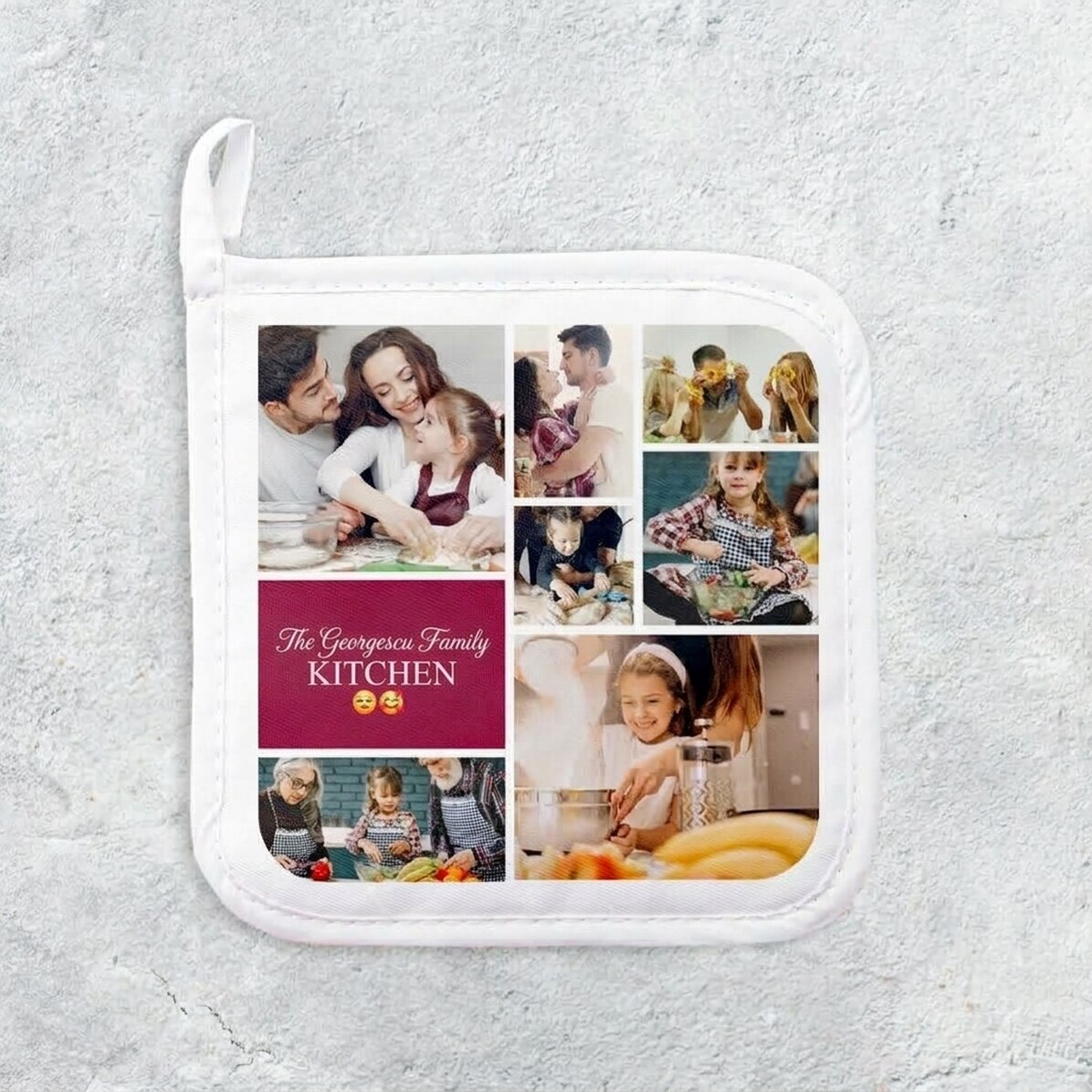 Personalised hot pot holder with 7 photos and text - Your kitchen
