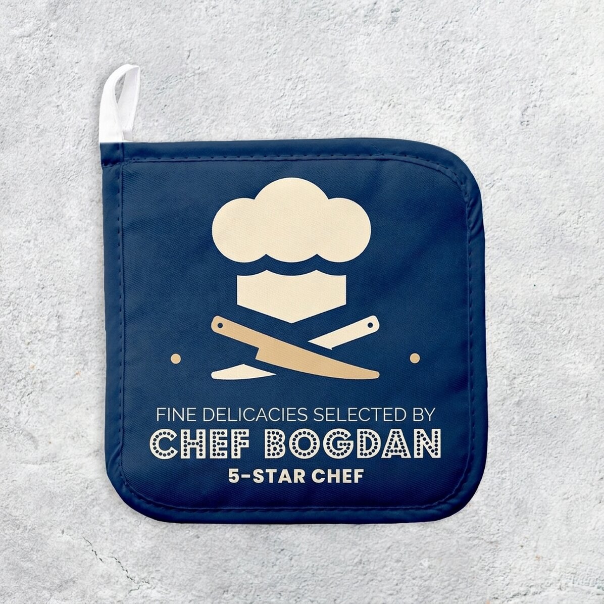 Personalised hot pot holder with text - Selected delicacies