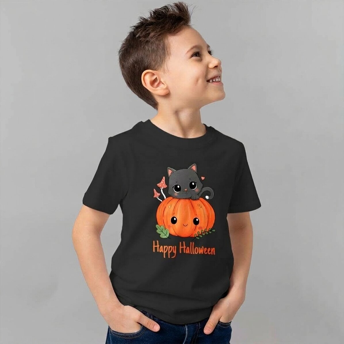 Customised cotton T-shirt for children with text - Halloween