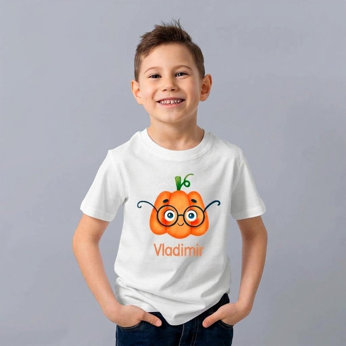 Personalised cotton T-shirt for children with text - Cute Pumpkin