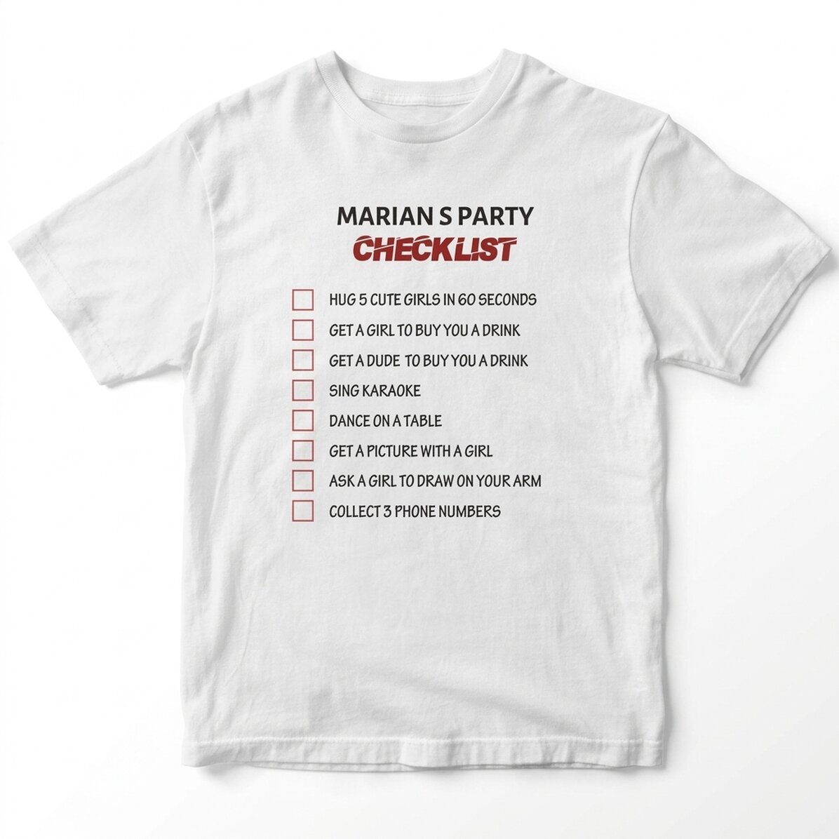 Customised T-shirt with text - Checklist