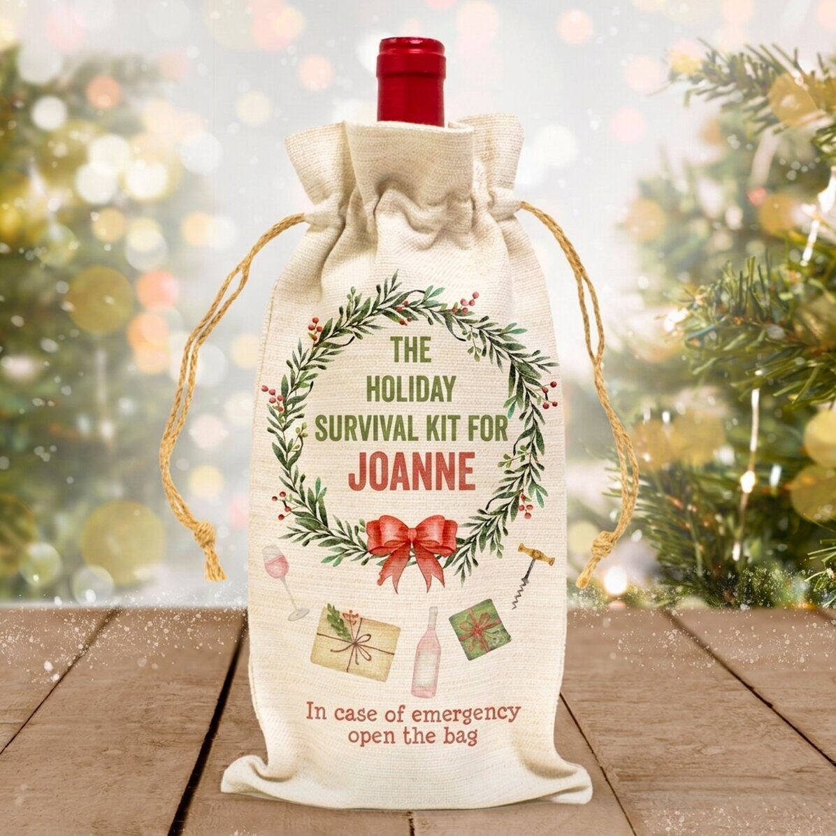 Personalised wine bottle bag - Survival kit