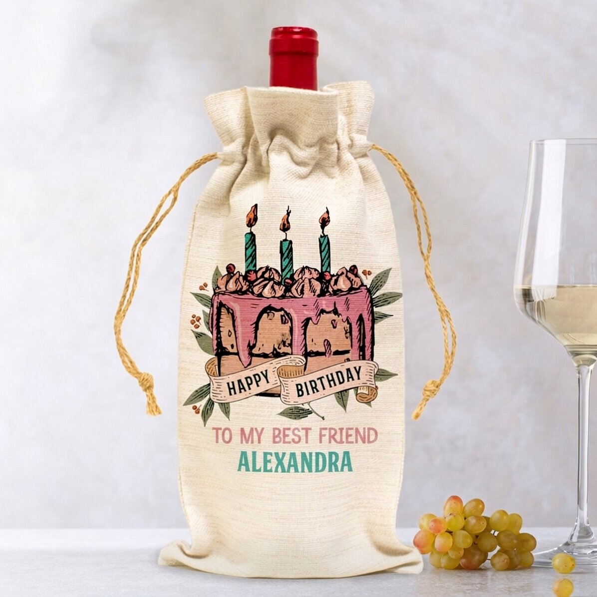 Personalised wine bottle bag - Happy Birthday Retro