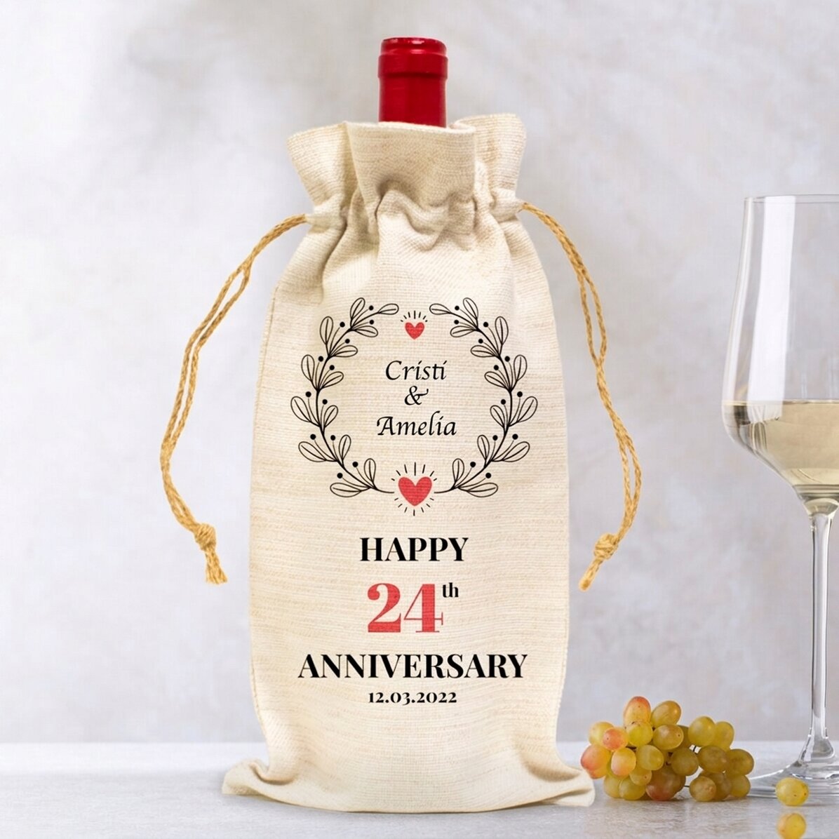 Personalised bag for wine bottle - Anniversary Model