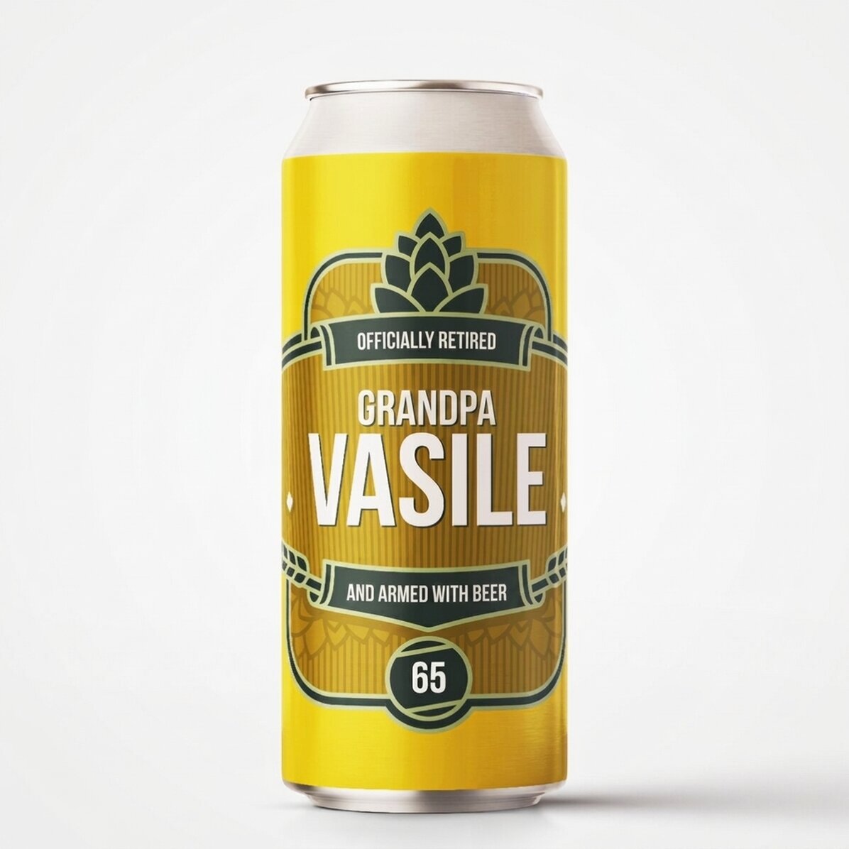 Personalised beer can with text - Retirement model