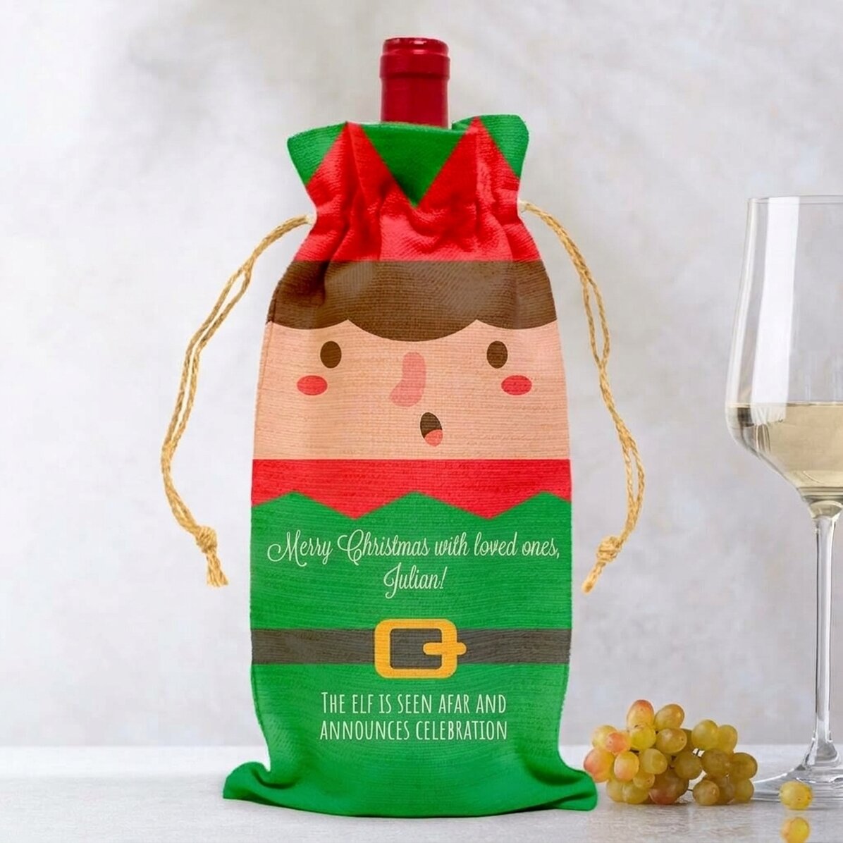 Personalised wine bottle bag - Elf