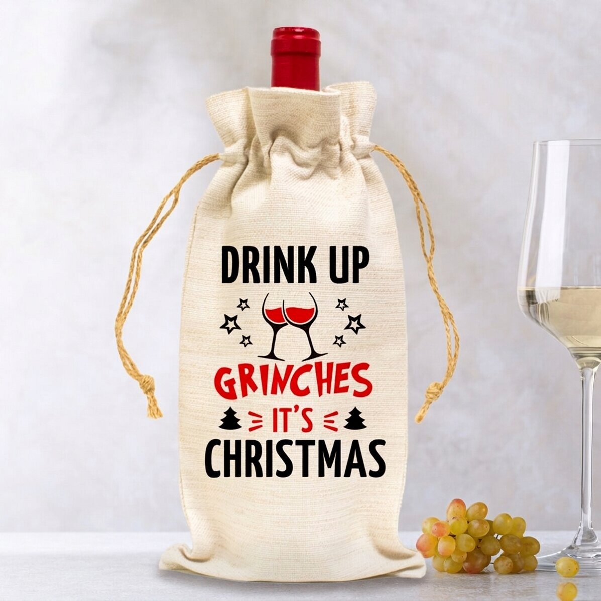 Personalised wine bottle bag - Drink up Grinches