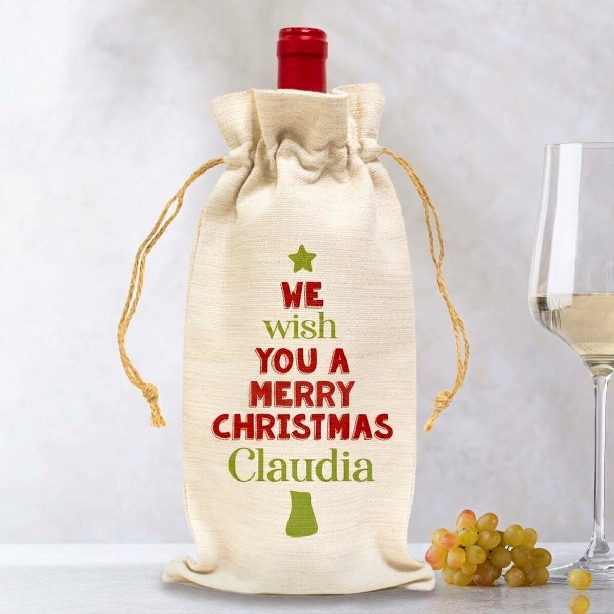 Personalised bag for wine bottle - We wish you a Merry Christmas