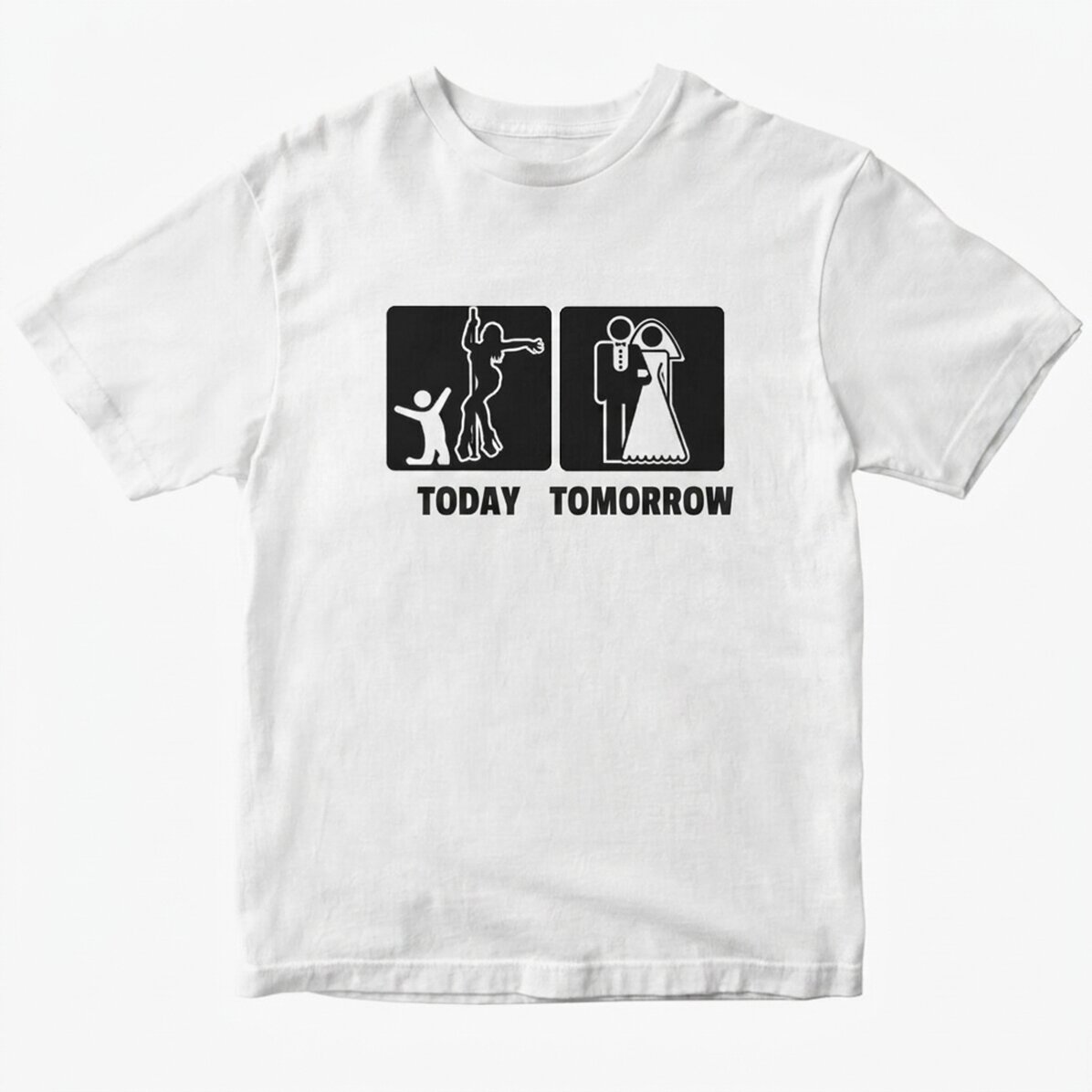Customised cotton T-shirt with text for stag parties - Today, tomorrow