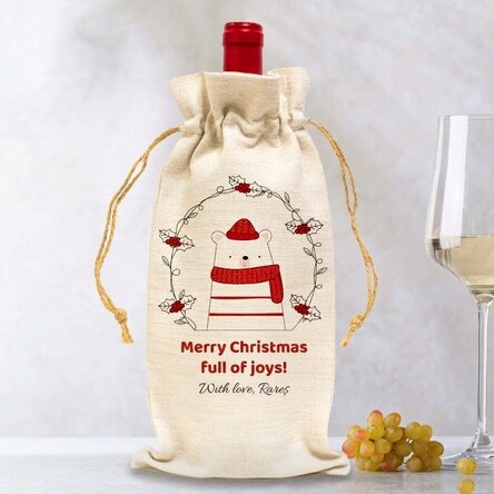 Personalised bag for wine bottle - Holiday bear design
