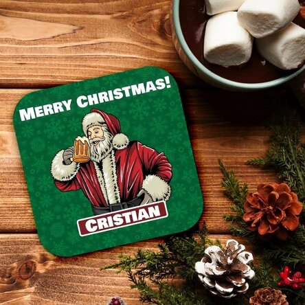 Personalised glass holder with text - Santa Claus with beer