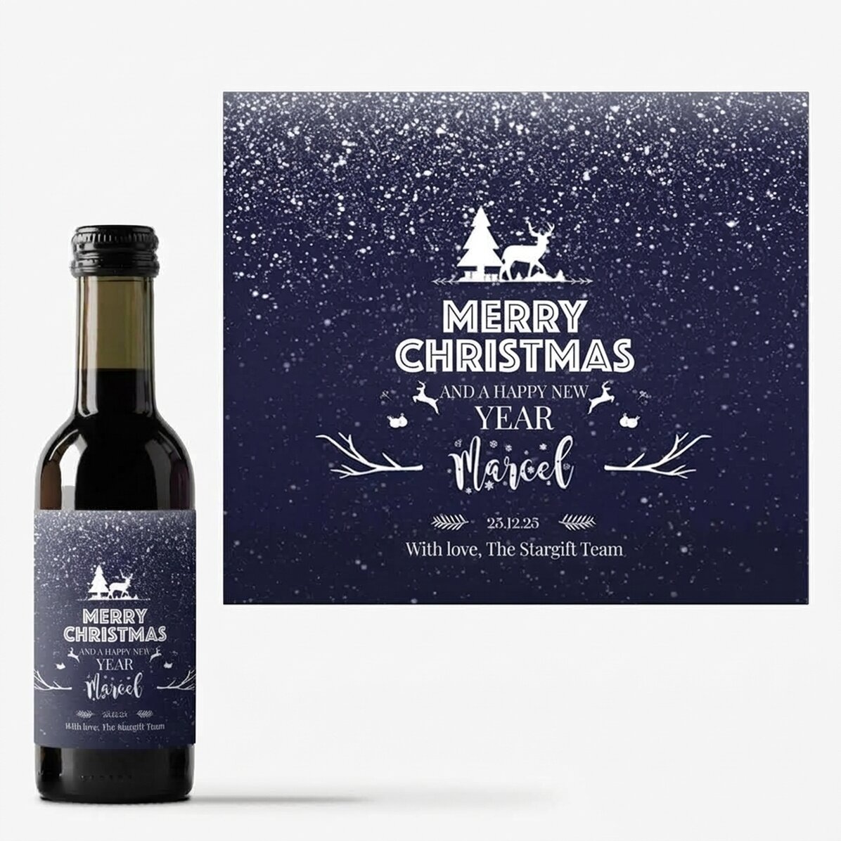 Mini wine bottle personalised with text - Snowing Night