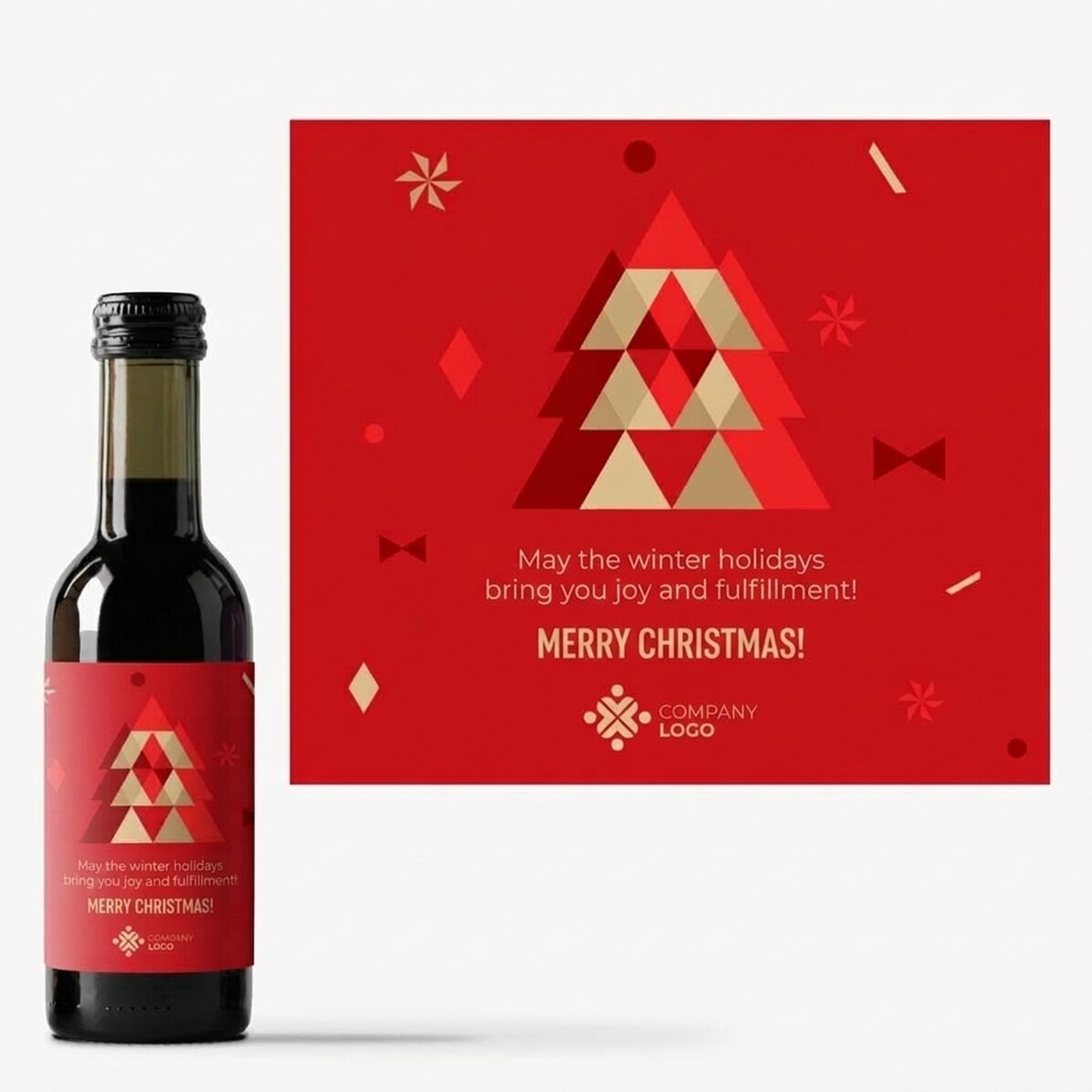 Mini wine bottle personalised with logo and text for Christmas