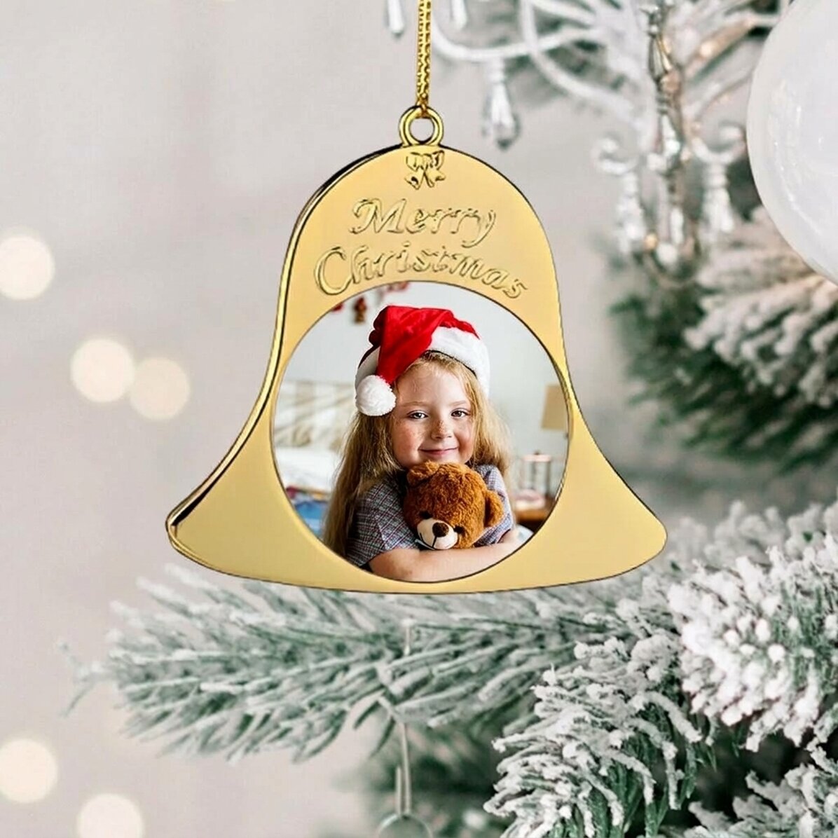 Personalised Christmas tree decoration with two photos - Bell model