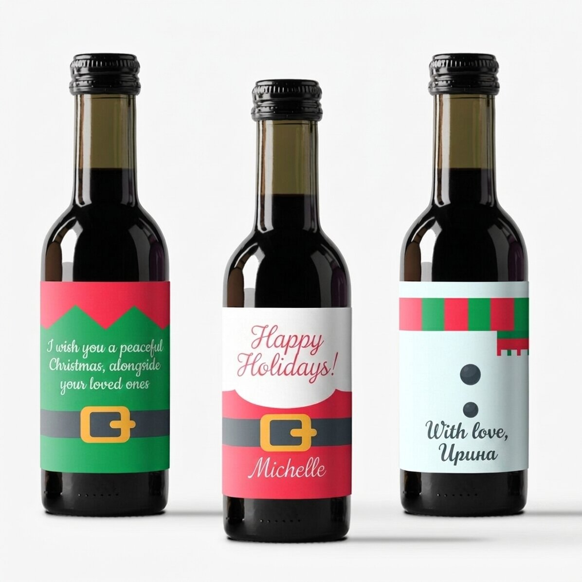 Set of 3 personalised mini wine bottles - Christmas characters