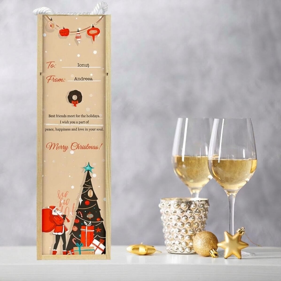 Personalised wine box with Christmas text - Message for loved ones