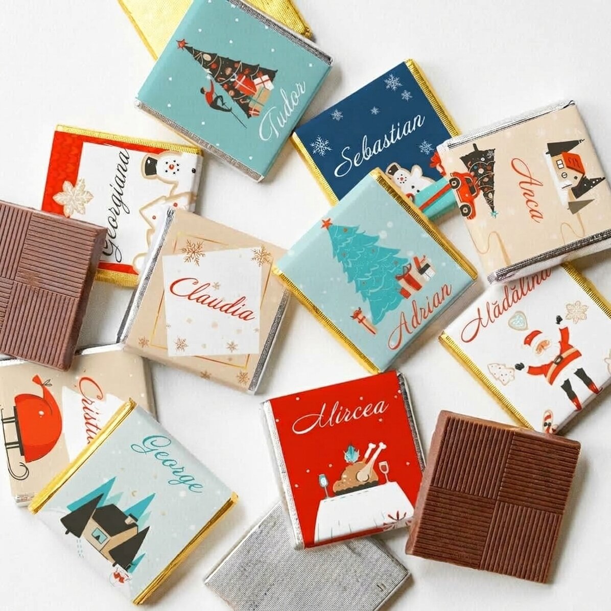 Set of 10 mini chocolates personalised with names - Sweet Christmas