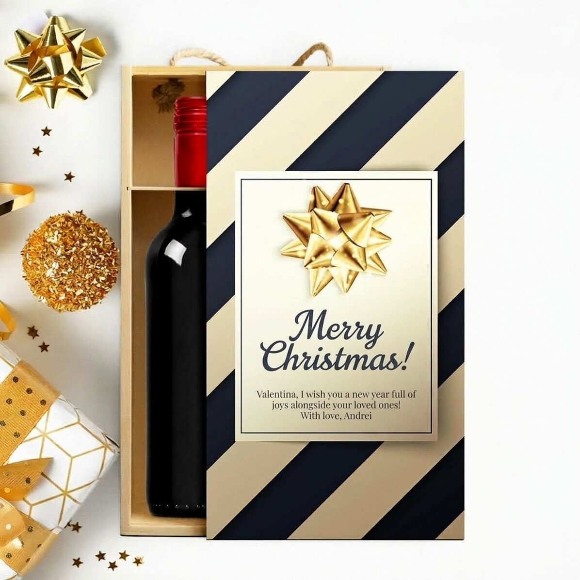 Wine box for 2 bottles personalised with a message - Premium holiday gift