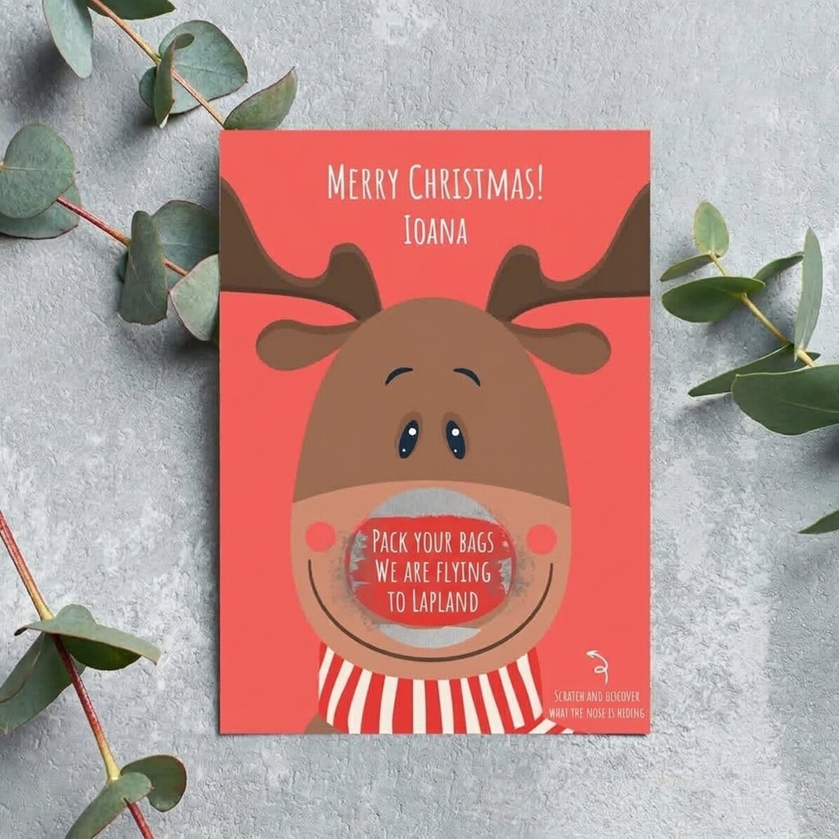 Personalised Christmas scratch card - Reindeer design