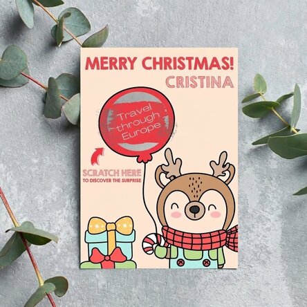 Personalised Christmas scratch card - Reindeer with balloon