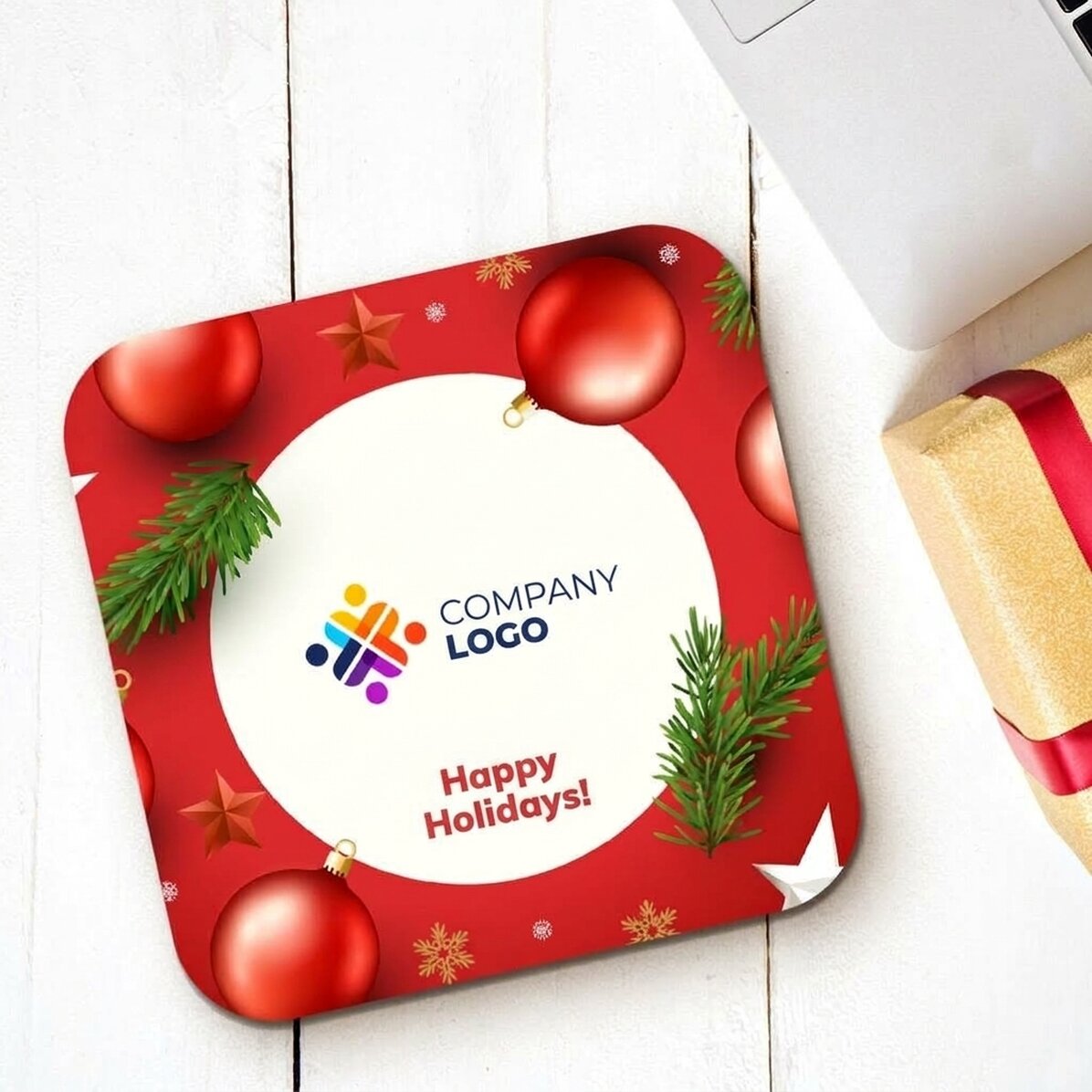 Personalised cup holder with logo and text - Happy Holidays