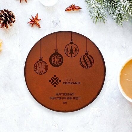 Personalised leather cup holder with logo and message - Christmas globe