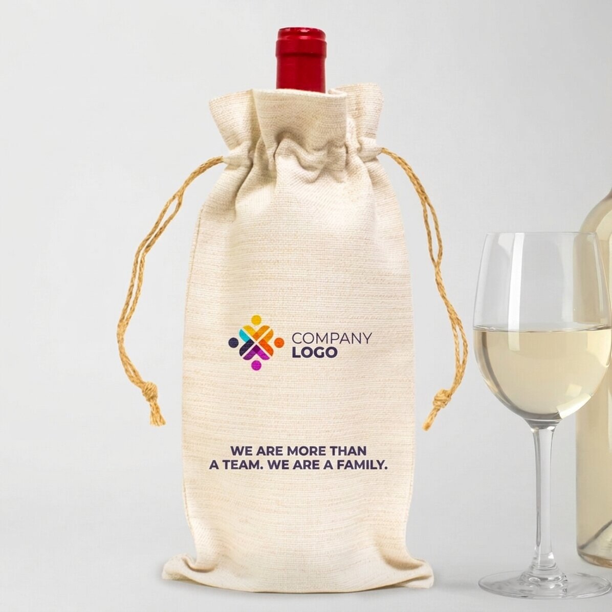 Personalised bag for wine bottle with logo and text