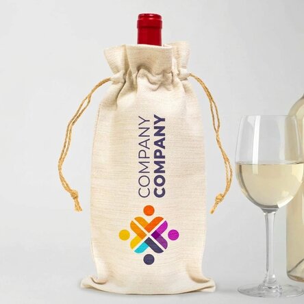 Personalised bag for wine bottle with horizontal logo