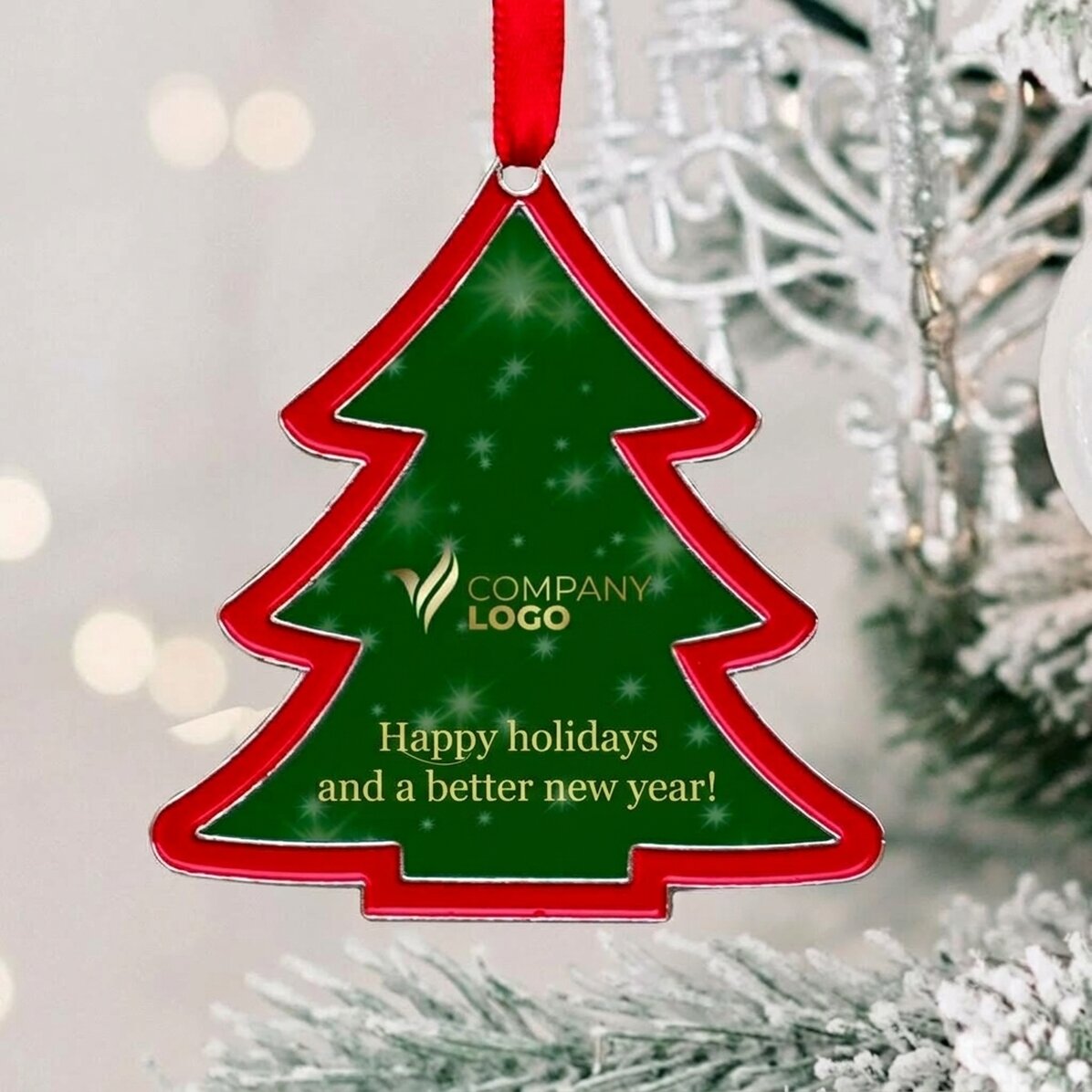 Personalised Christmas tree ornament with logo and message - small tree model
