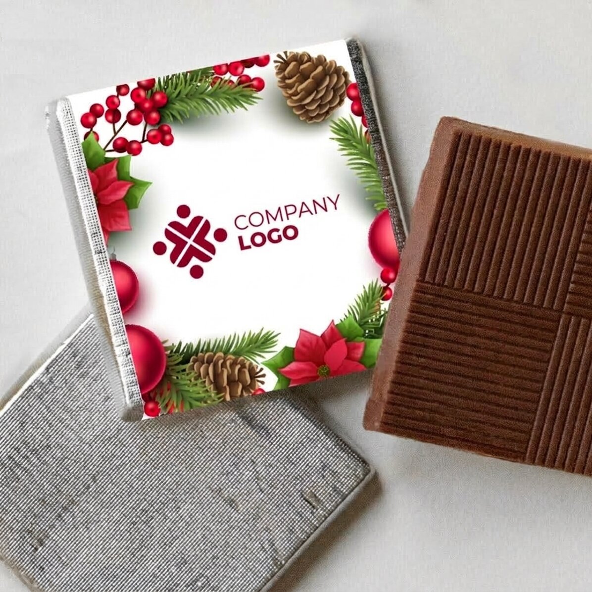 Personalised mini chocolate with logo and message - Happy Holidays!