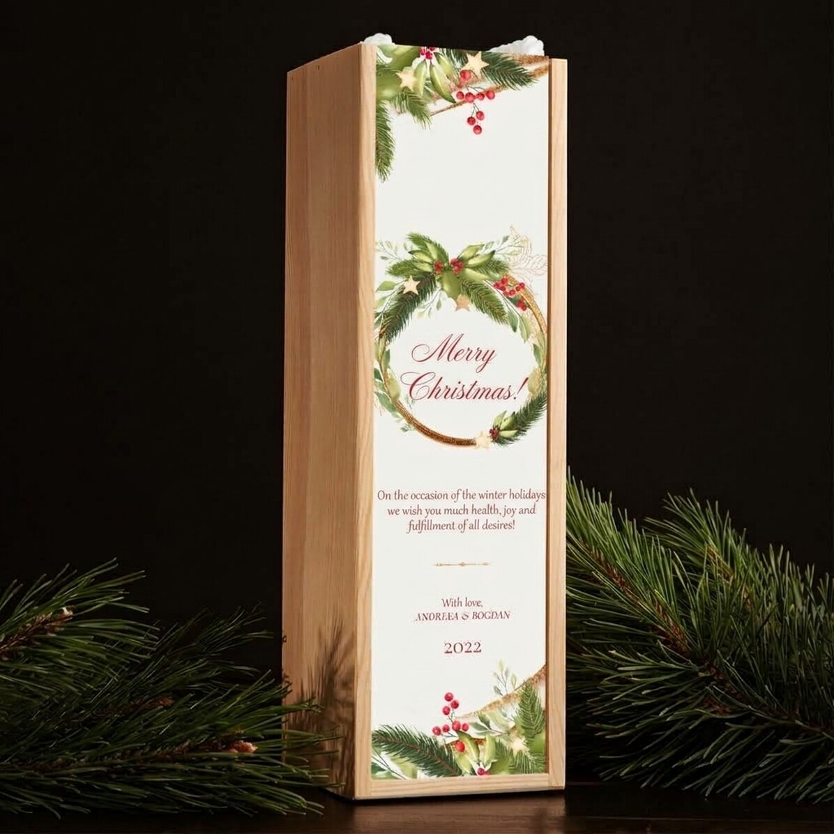 Personalised wine box with Christmas text - Merry Christmas!