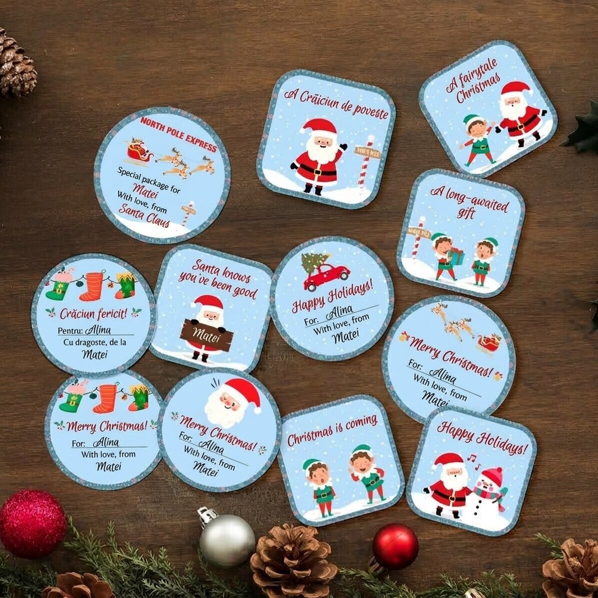 Set of 12 customised stickers (self-adhesive labels) - Holiday spirit