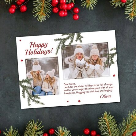 Personalised magnetic card with 2 photos and Christmas message