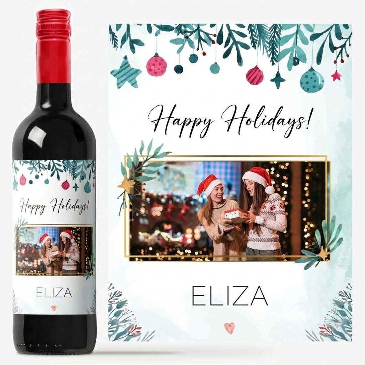 Personalised wine with a photo and message - Happy Holidays