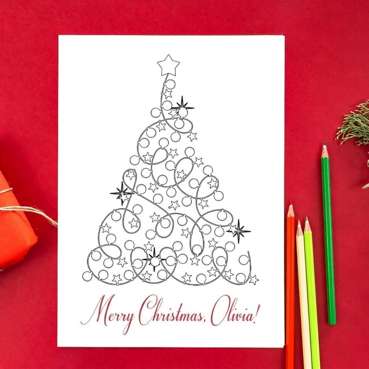 Personalised colouring card with Christmas message