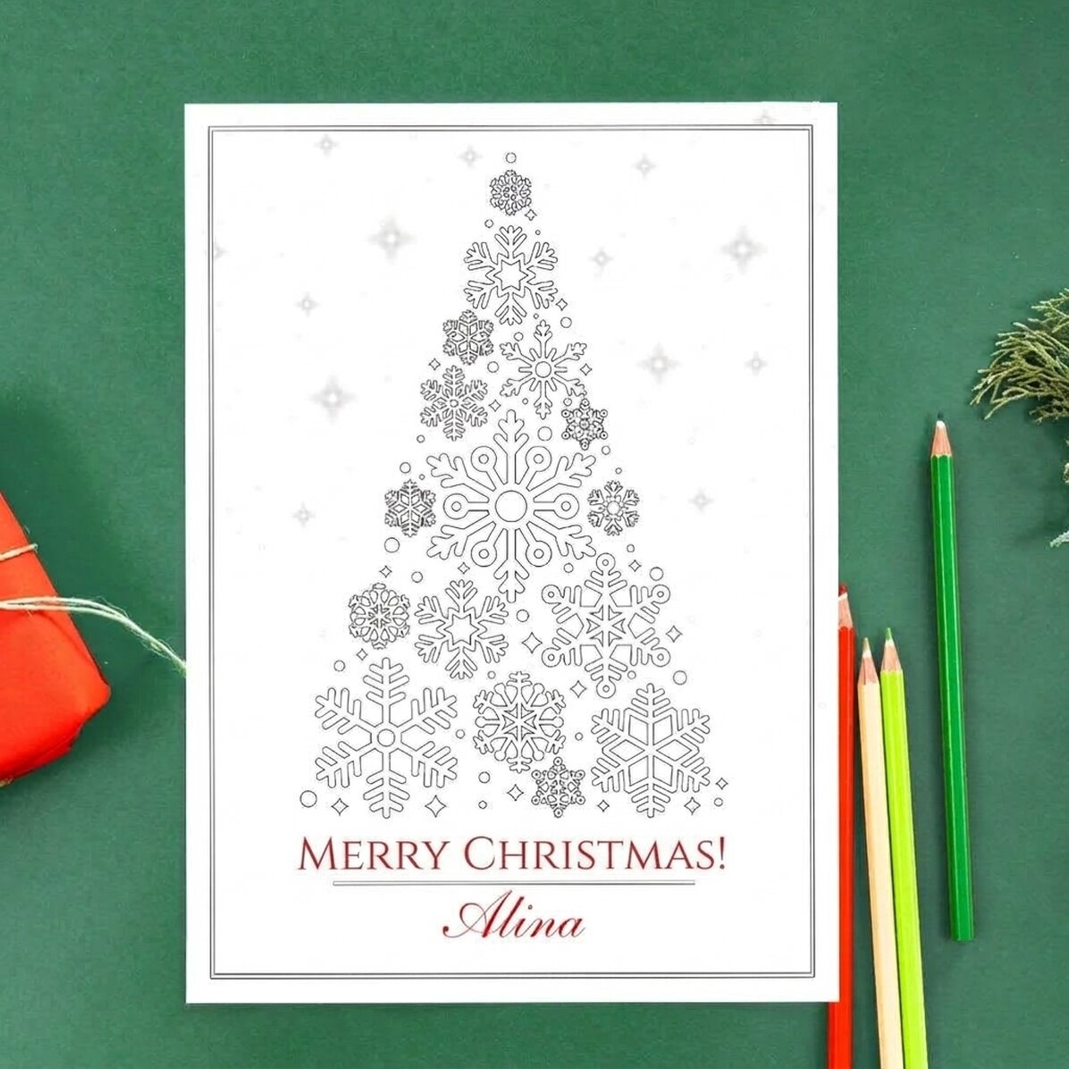 Personalised colouring card with message - Christmas tree