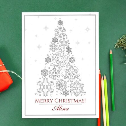 Personalised colouring card with message - Christmas tree