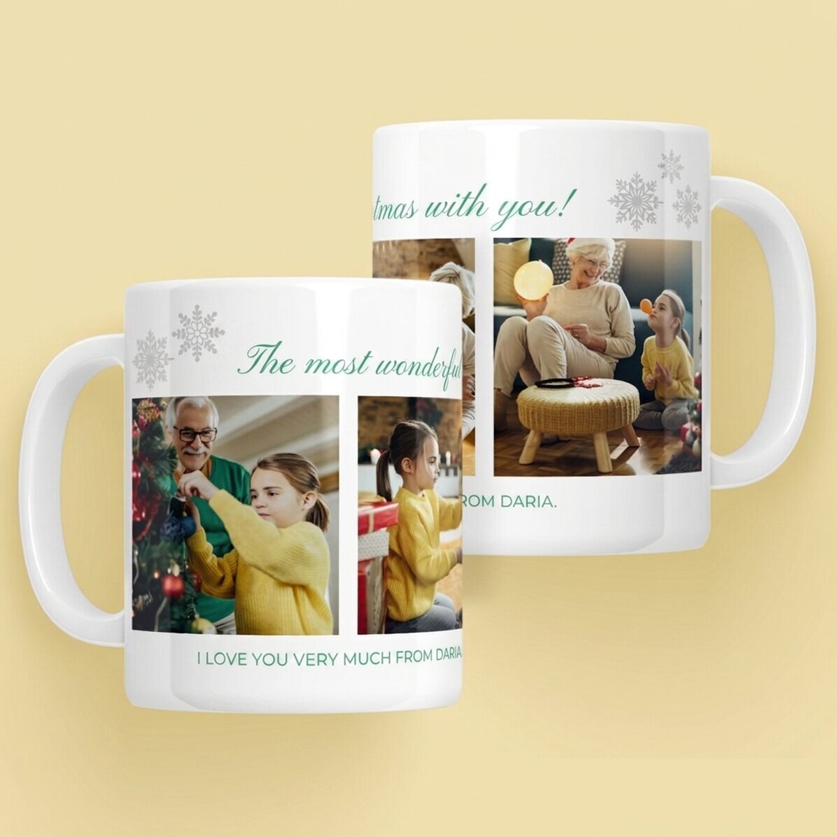 Personalised mug with 4 photos and Christmas message for grandparents