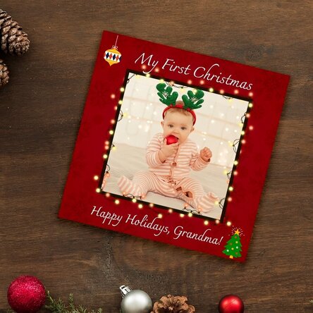 Personalised 10x10 magnet with photo and text - My first Christmas