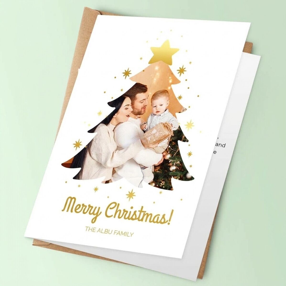 Personalised card with family photo and message - Christmas tree