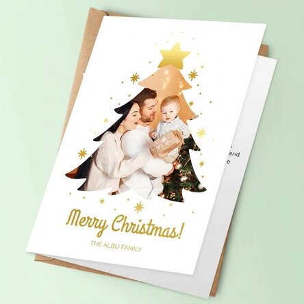 Personalised card with family photo and message - Christmas tree