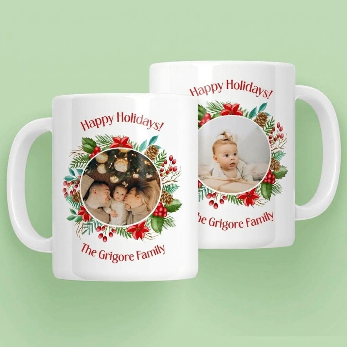 Personalised mug with 2 photos and message - Happy Holidays!